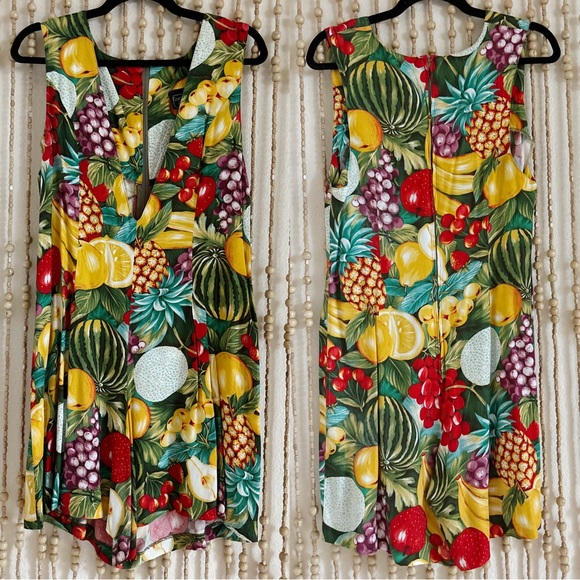 Carol Anderson Pants - Vintage Carol Anderson Made in USA Unique Fruit Print Sleeveless V Neck Romper S